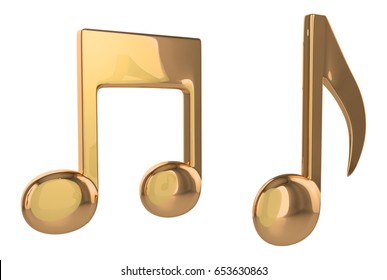 Golden Music Note 3d Icons On White Background