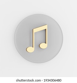 Golden Musical Note Icon In Flat Style. 3d Rendering Gray Round Button Key, Interface Ui Ux Element