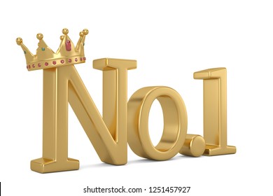 Golden no 1 text with crown isolated on white background 3D illustration.