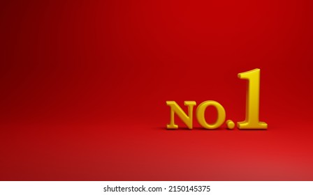 Golden NO.1 letters on a red background.3D Rendering.