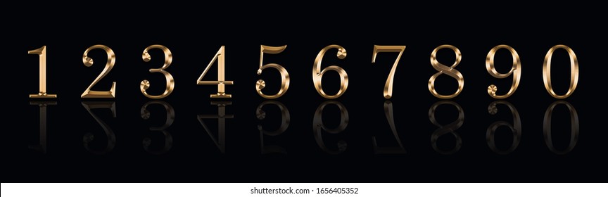 Golden numbers 1,2,3,4,5,6,7,8,9,0 on a black background