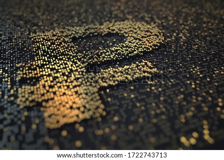 Golden numbers bars compose RUB Russian ruble symbol on black background. 3D rendering