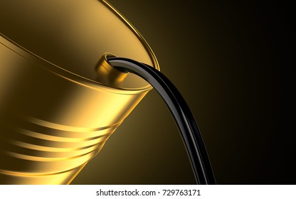 Golden oil barrel on dark background. Raw black oil. 3d render 