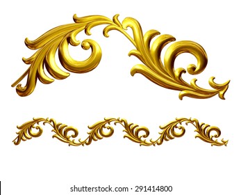 golden ornamental segment, "Blatt", straight version for frieze, frame or border