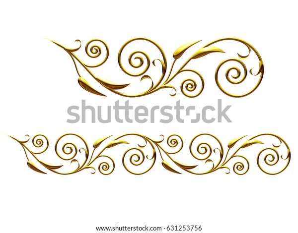 金色 装飾用のセグメント 分岐 フリーズ フレーム または縁取り用のストレートバージョン 白い背景に3dイラスト のイラスト素材