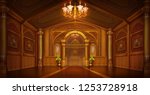 Golden Palace. Golden City. Castle Interior. Fiction Backdrop. Children Backdrop. Concept Art. Realistic Illustration. Video Game Digital CG Artwork. Nature Scenery.