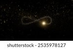 Golden particles with infinity symbol illustration on clean black copy space background.	
