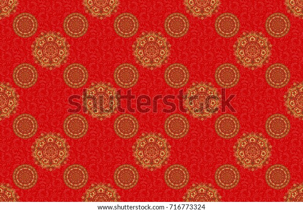 Golden\
pattern thai silk style raster design for print, fabric or textile.\
Line thai seamless pattern golden on a red backdrop. Traditional\
Thailand golden background and texture with\
grid.