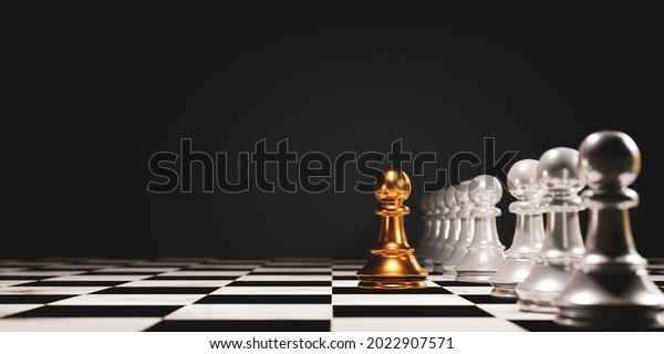 Golden pawn chess\
stepped out of line to leading black chess and show different\
thinking ideas. Business technology change and disruption for new\
normal concept.3d\
render