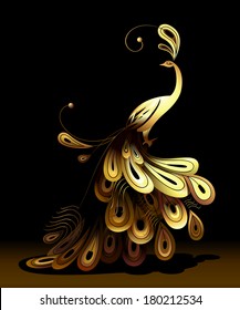 Golden Peacock For The Black Background