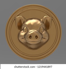 golden pig coin 3d isolated on white background