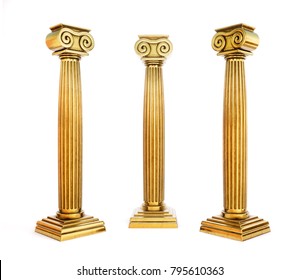 Golden Pillar On White Background. 3d Rendering.