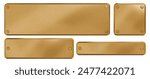 Golden plaque with rivets. Isolated metallic nameboards set. 3D rendering. 3D Illustration