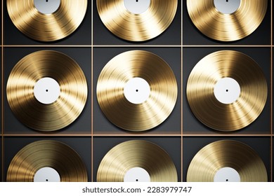 The golden record ,certification plaque on a gray wall. The plaque certifies the sale of a music recording according to the worldwide system of music industry awards. - Powered by Shutterstock