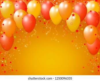 Golden And Red Balloons On A Yellow Background.