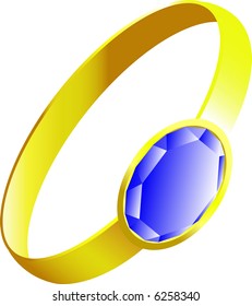 Golden ring with a blue gem