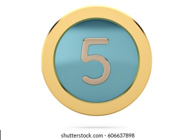 Golden Ring With Number 5 On White Background.3D Illustration.