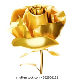 Golden Rose 3d Isolated On White Background