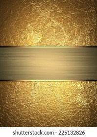 Golden rough grainy background with gold ribbon. Design template. Design site