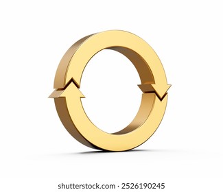 Golden Rounded Clockwise Arrow Loop Symbolizes Recycling And Continuous Rotation 3D Illustration