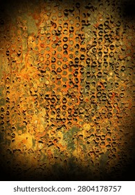 Golden Rust Texture on Perforated Metal surface Abstract Industrial Background