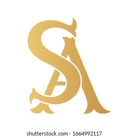 Golden SA monogram logo isolated in white.