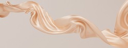 Golden Satin Cloth Design Element, Isolated Piece Of Blowing Fabric Wave, Elegant Textiles 3d Rendering