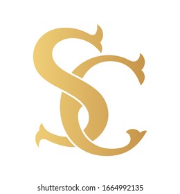 Golden SC monogram logo isolated in white.