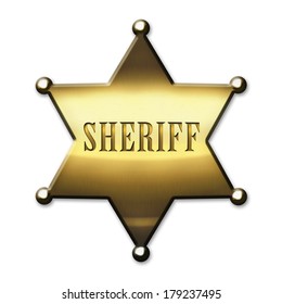 Golden Sheriffs Badge Isolated On White Stock Illustration 117242449