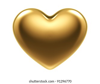Golden shiny heart shape isolated on white