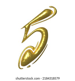 Golden Shiny Unique Calligraphic Numeral FIVE 5 - 3D Illustration