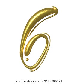 Golden Shiny Unique Calligraphic Numeral SIX 6 - 3D Illustration