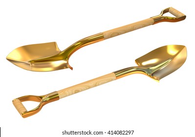 Golden Shovel Set Foreshortening 3d Illustration