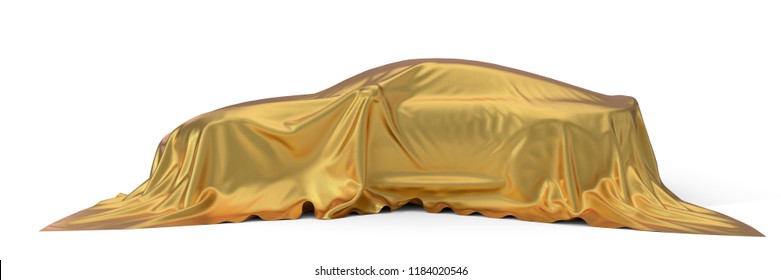 golden silk covered sport car concept. 3d illustration. suitable for any smart car,auto pilot or electric car concept.