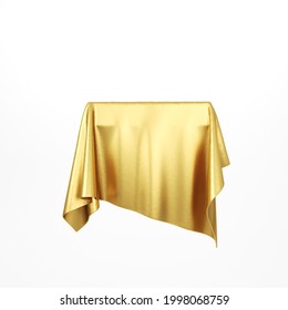 Golden Silky Cloth Pedestal Podium. 3d Rendering.