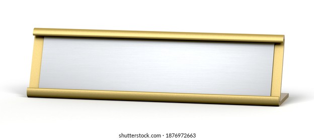 Golden And Silver Table Top Desk Name Plate For Office Isolated On White Background. 3d Illustration.