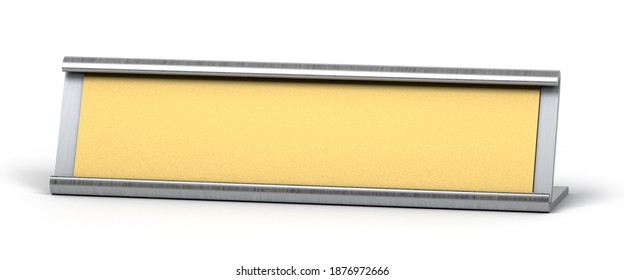 Golden And Silver Table Top Desk Name Plate For Office Isolated On White Background. 3d Illustration.