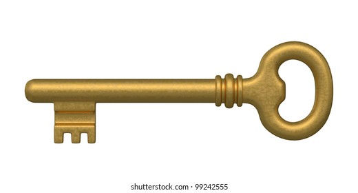 Golden Skeleton Key. Isolated On White.