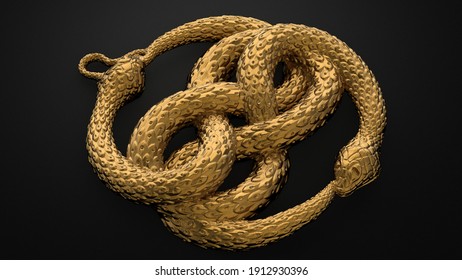 Golden Snake Mascot On Black Background 3d Illustration