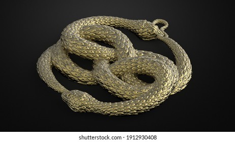 Golden Snake Mascot On Black Background 3d Illustration