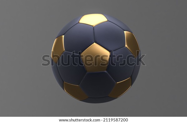 Golden Soccer ball 3D rendering.\
Sport ball 3D rendering, mono colored background. Soccer ball with\
gold parts  3d Illustration isolated on dark\
background.