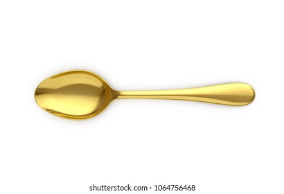 Golden Spoon On A White Background. 3D Illustration