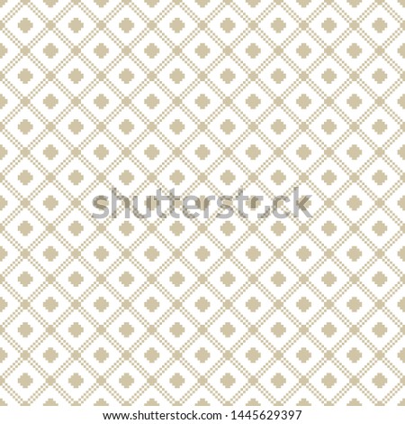Golden square grid seamless pattern. Raster abstract geometric texture with crossing lines, small squares, rhombuses, net, lattice, mesh, grill. Elegant white and gold background. Luxury repeat design