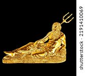 golden statue of poseidon with trident 3D