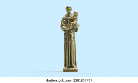 golden statue of a saint with a child on a blue sky background 3d illustration render - Powered by Shutterstock