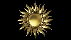 The Golden Sun. On A Black Background. 3D Render