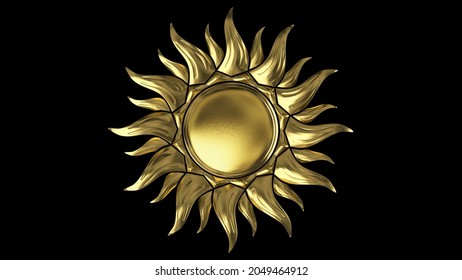 The Golden Sun. On A Black Background. 3D Render