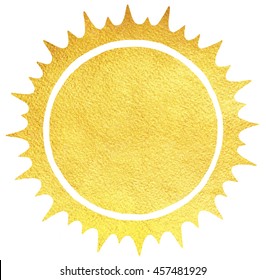 Golden sun with spiked crown isolated on white background. Gold circle with rough edges and frame. Sun shape with space for text. Rough paper texture. - Shutterstock ID 457481929