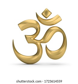 Golden Symbol Of Hinduism. 3d Image. White Background.