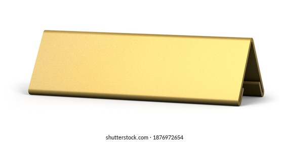 Golden Table Top Desk Name Plate For Office Isolated On White Background. 3d Illustration.